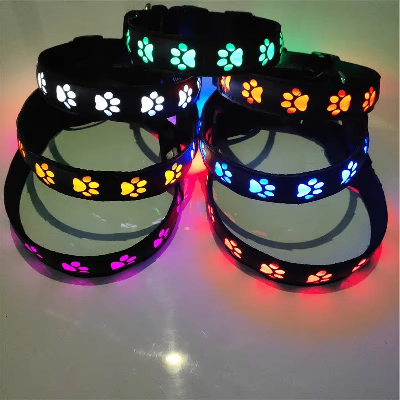 LED Dogs Luminous Collar Paw Pet Dog Walking Dog Collar Tag Anti-Car Accident Anti-Lost Light Warning Safety Puppy Accessories